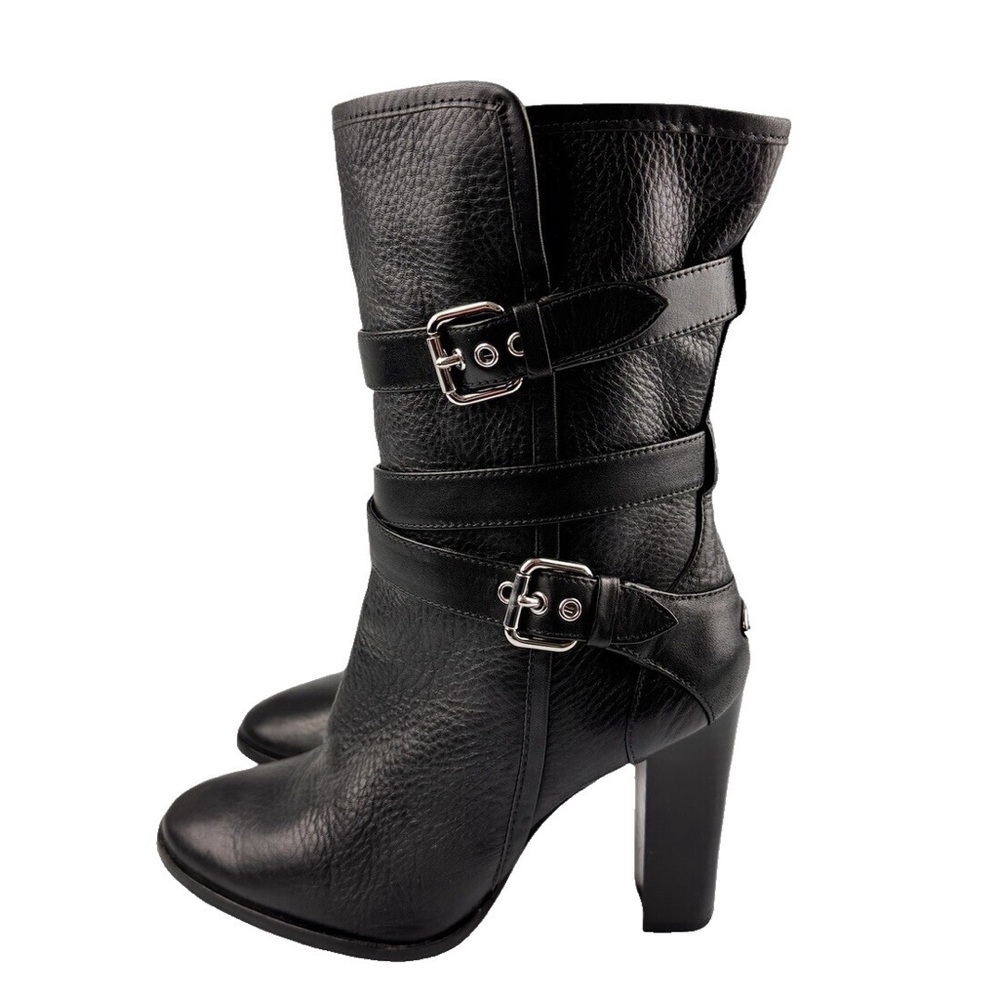 COACH BLACK ALEXANDRA PEBBLED LEATHER HEELED BOOTS ✨